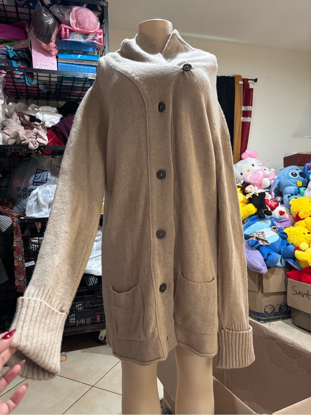 Eddie Bauer Taupe Button-Up Knit Cardigan Jacket